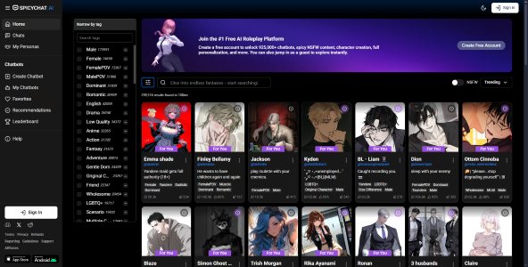 Screenshot of SpicyChat AI
